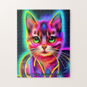 Puzzle Ajouter le nom Texte, Rainbow Neon Effet Cat (Vertical)