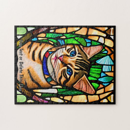 Puzzle Ajouter le nom Texte, verre collé Tabby Cat Blue E (Horizontal)
