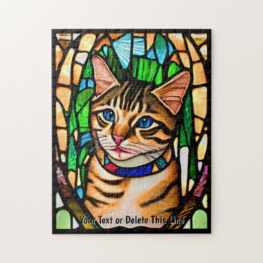 Puzzle Ajouter le nom Texte, verre collé Tabby Cat Blue E (Vertical)