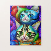 Puzzle Ajouter Le Texte Du Nom, Les Chatons Jouer Du Fil (Vertical)