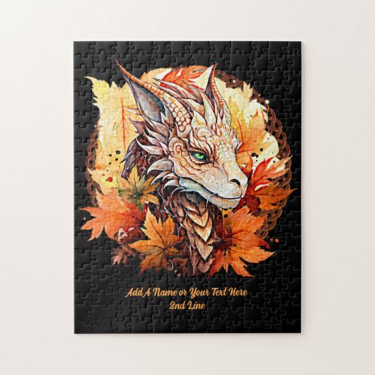 Puzzle Ajouter un nom ou un texte, Dragon avec feuilles d (Vertical)