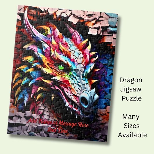 Puzzle Ajouter un nom Texte, 3D Rainbow Dragon Cracked Wa