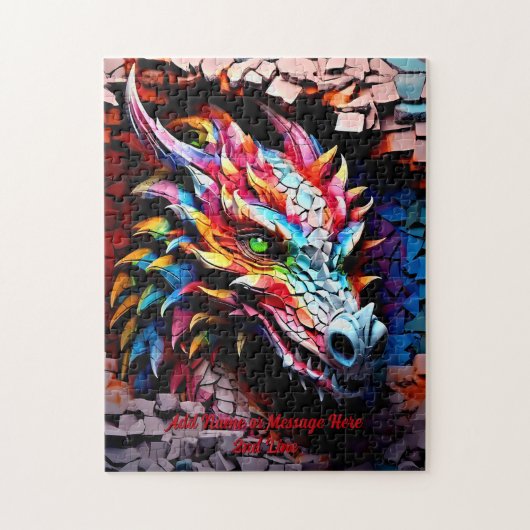 Puzzle Ajouter un nom Texte, 3D Rainbow Dragon Cracked Wa (Vertical)
