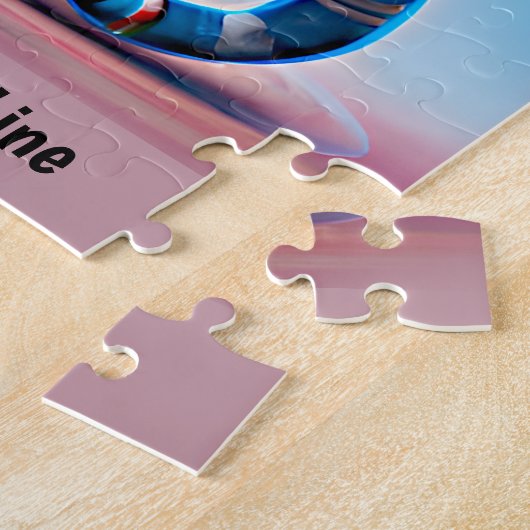 Puzzle Ajouter un nom Texte Bleu Chat Singer Musique Lune (Côté)