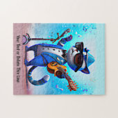 Puzzle Ajouter un nom Texte Bleu Chat Singer Musique Lune (Horizontal)