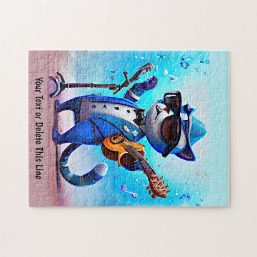 Puzzle Ajouter un nom Texte Bleu Chat Singer Musique Lune (Horizontal)