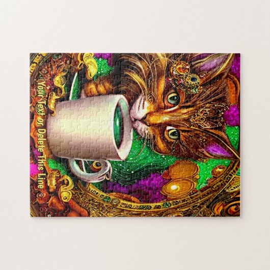 Puzzle Ajouter un nom Texte, Chat bijouté avec Mug blanc (Horizontal)