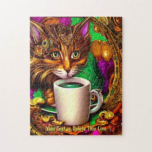 Puzzle Ajouter un nom Texte, Chat bijouté avec Mug blanc (Vertical)