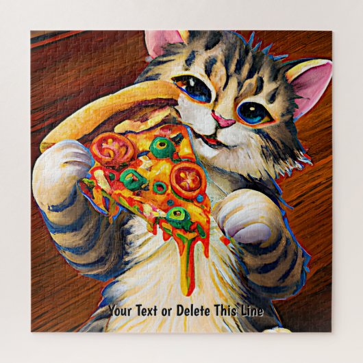 Puzzle Ajouter un nom Texte, Chat drôle avec Pizza (Vertical)