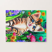 Puzzle Ajouter un nom Texte, Chat Kitten avec fleurs dans (Horizontal)