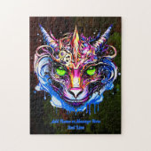 Puzzle Ajouter un nom Texte, Dragon Fantastique Rose Bleu (Vertical)