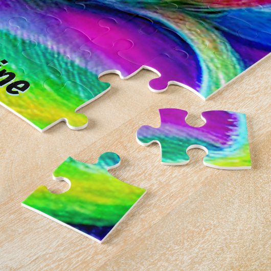 Puzzle Ajouter un nom Texte, Rainbow Neon Chat Kitten ave (Côté)