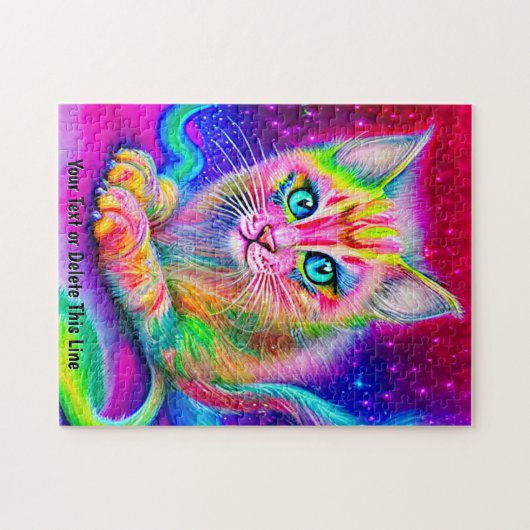 Puzzle Ajouter un nom Texte, Rainbow Neon Chat Kitten ave (Horizontal)