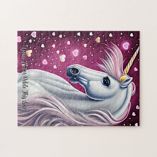 Puzzle Ajouter un nom Texte, Silver Mauve Unicorne, Heart (Horizontal)