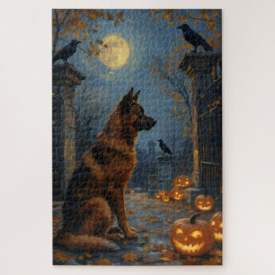 Puzzle Akita Américain Cimetière Gothique Halloween Art