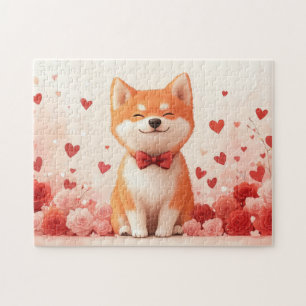 Puzzle Akita avec Rose - Saint Valentin