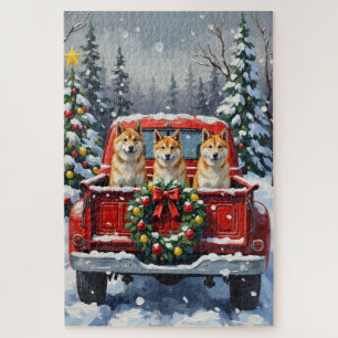 Puzzle Akita camion rouge de Noël