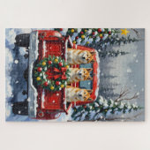 Puzzle Akita Christmas Red Truck Holiday (Horizontal)