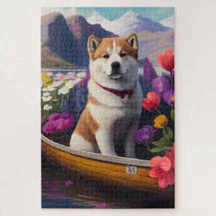 Puzzle Akita Dog sur une pagaie : une aventure Pittoresqu