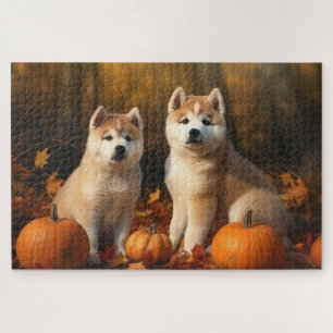 Puzzle Akita Puppy Citrouille d'automne