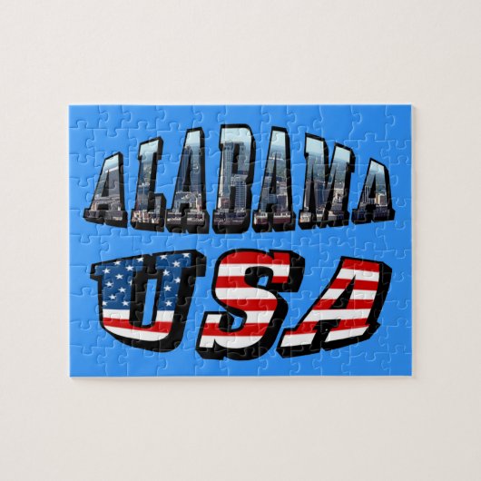 Puzzle Alabama Photo et USA Flag Font (Horizontal)