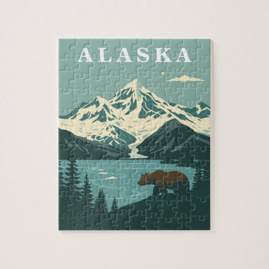 Puzzle Alaska Retro Travel Grizzly Bear (Vertical)