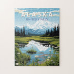Puzzle Alaska Travel Art Vintage<br><div class="desc">Modèle de déplacement vectoriel rétro en Alaska. Cet art de voyage de style rétro,  avec son mélange de couleurs audacieuses et d'allure vintage,  est conçu pour inspirer un sentiment d'aventure.</div>