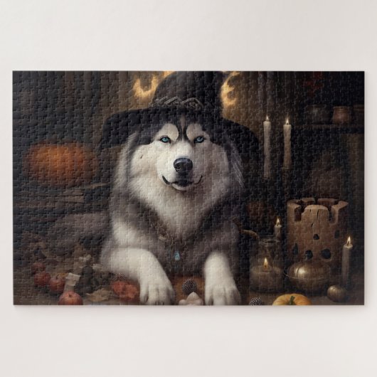Puzzle Alaskan Malamute Citrouilles Halloween effrayant (Horizontal)