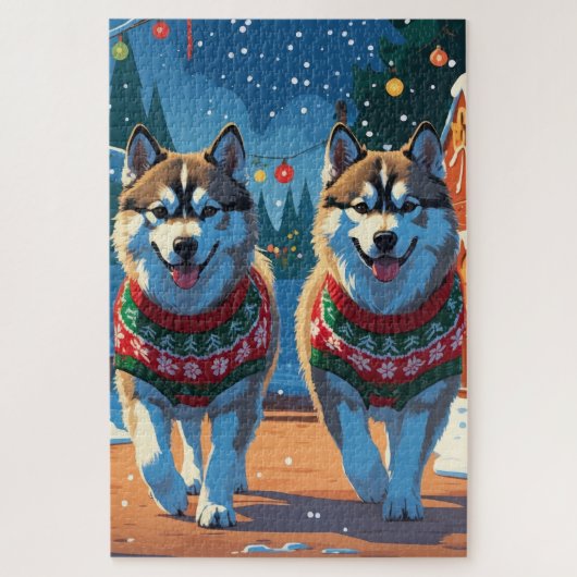 Puzzle Alaskan Malamute Dogs Christmas Snow Holiday  (Vertical)