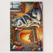 Puzzle Alaskan Malamute Fireplace with Christmas Lights (Vertical)