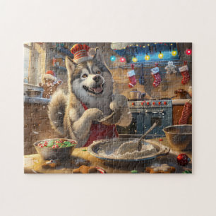 Puzzle Alaskan Malamute : Noël festif