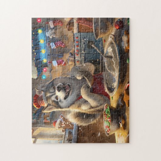 Puzzle Alaskan Malamute : Noël festif (Vertical)