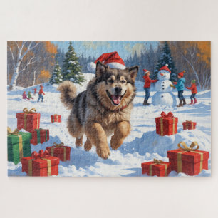 Puzzle Alaskan Malamute Noël Festive Scène de neige