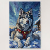 Puzzle Alaskan Malamute North Pole Winter Christmas (Vertical)
