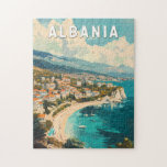 Puzzle Albanie Travel Art Vintage<br><div class="desc">Design d'artisanat vectoriel albanais. L’Albanie,  située sur la péninsule balkanique de l’Europe du Sud-Est,  est un petit pays aux côtes adriatique et ionienne et un intérieur traversé par les Alpes albanaises.</div>