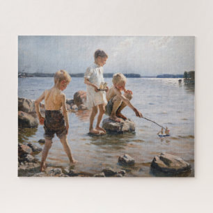 Puzzle Albert Edelfeue - Les garçons jouent sur le rivage