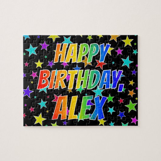 Puzzle "ALEX" Prénom, Amusant "HEUREUX ANNIVERSAIRE" (Horizontal)