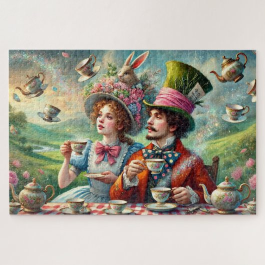 Puzzle Alice and Mad Hatter Whimsical Wonderland Tea (Horizontal)