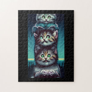 Puzzle alien déplaisant chaton poteau vert