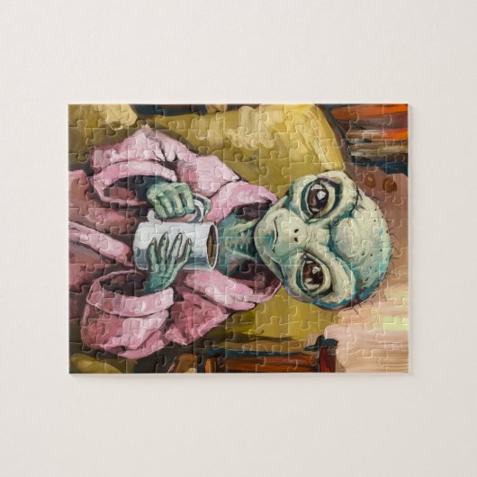 Puzzle Alien en robe rose avec café (Horizontal)