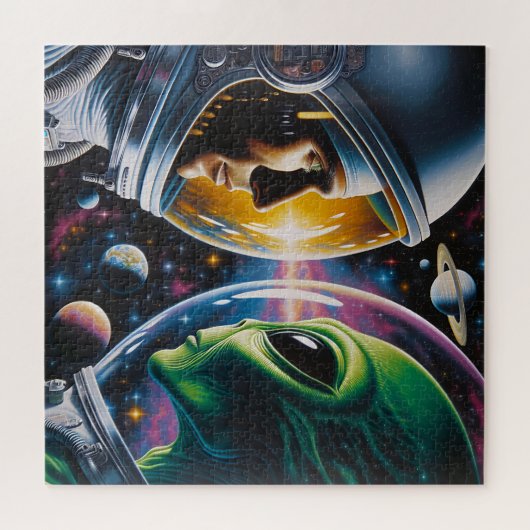 Puzzle Alien et astronaute dans l'espace (Horizontal)
