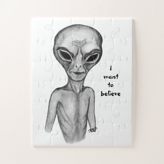 Puzzle Alien gris, je veux croire (Vertical)