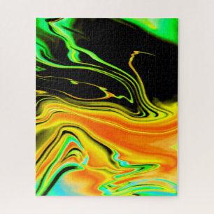 Puzzle Alien Planète marbré vert orange noir