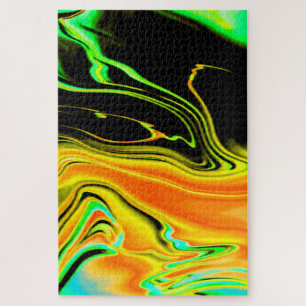 Puzzle Alien Planète marbré vert orange noir