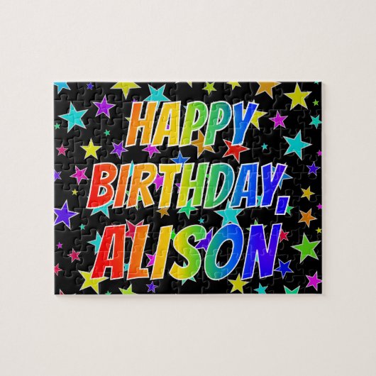 Puzzle "ALISON" First Name, Fun "HAPPY BIRTHDAY" (Horizontal)