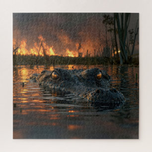 Puzzle Alligator dans l'incendie de forêt des Everglades