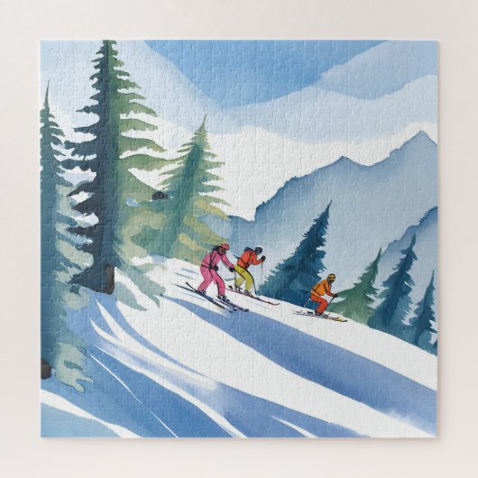 Puzzle Allons faire du ski | Aquarelle d'hiver (Vertical)