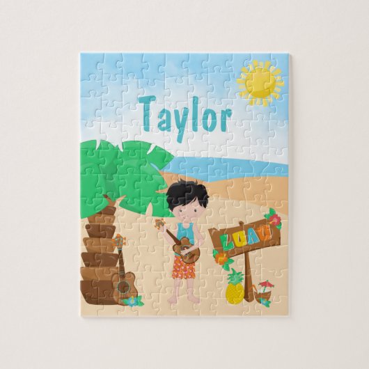 Puzzle Aloha Luau Beach Cheveux Noirs Garçon Jigsaw Puzzl (Vertical)