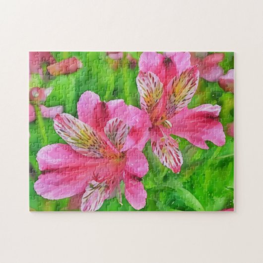 Puzzle Alstroemeria rose Fleurs Lily Style Aquarelle (Horizontal)