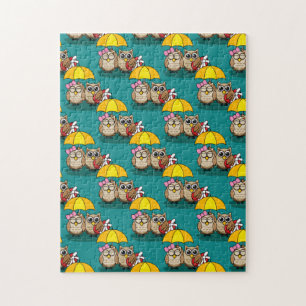 Puzzle Amateurs de chouette avec parapluie et boîte de ch